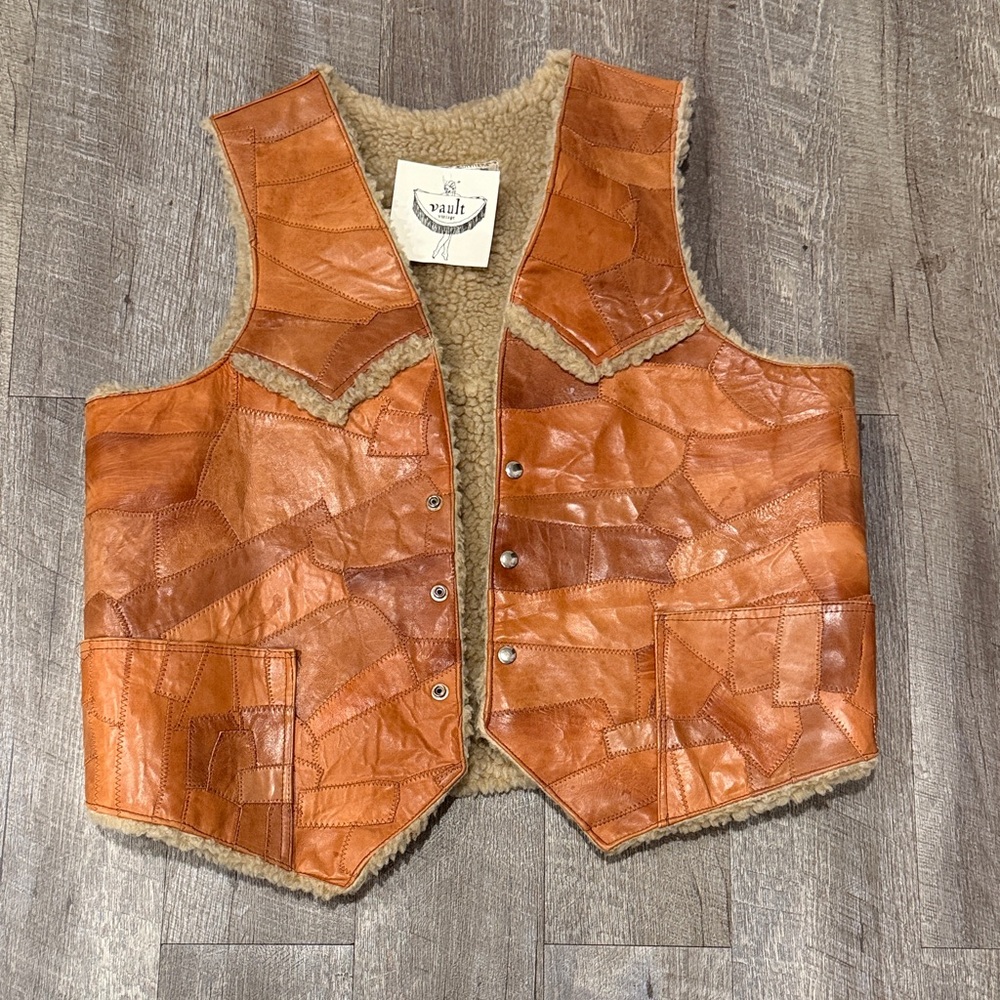 Patchwork Leather Vest with Shearling Lining
